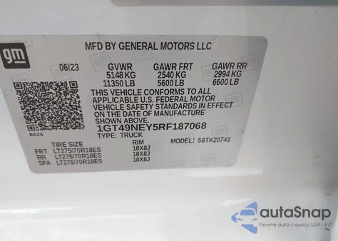 2024 GMC Sierra z USA, uszkodzony, nr VIN 1GT49NEY5RF187068